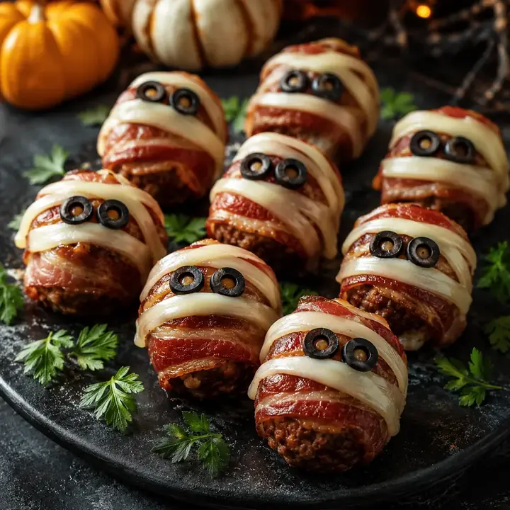 Keto Mummy Bacon-Wrapped Meatballs