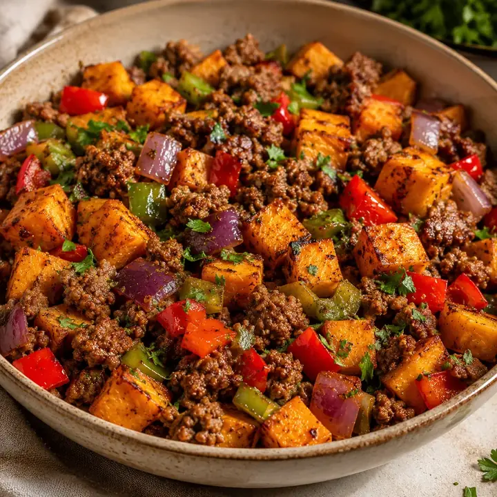 Slow Carb Beef & Sweet Potato Skillet