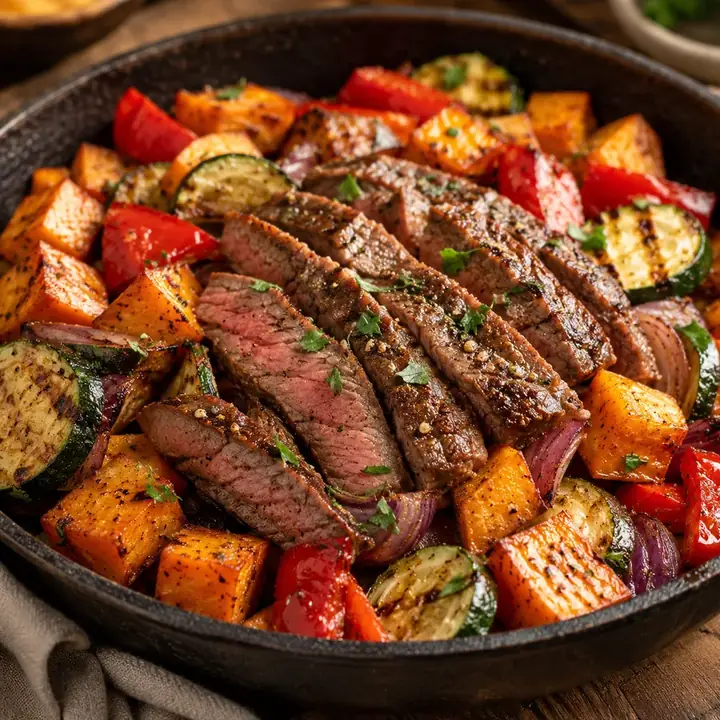 Moderate Carb Gourmet Beef & Roasted Veggie Skillet
