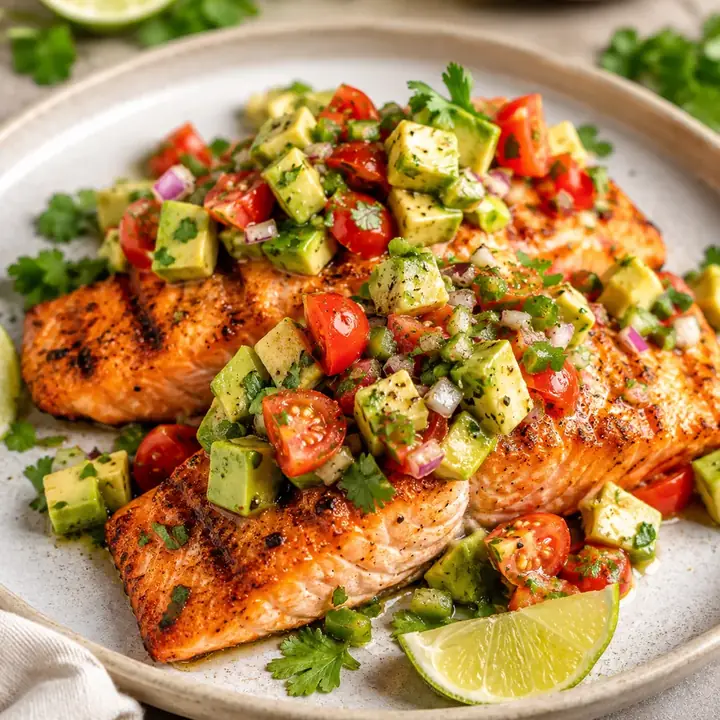 Moderate Carb Grilled Salmon with Avocado Salsa