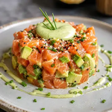 Strict Keto Salmon Tartare with Avocado and Wasabi Aioli