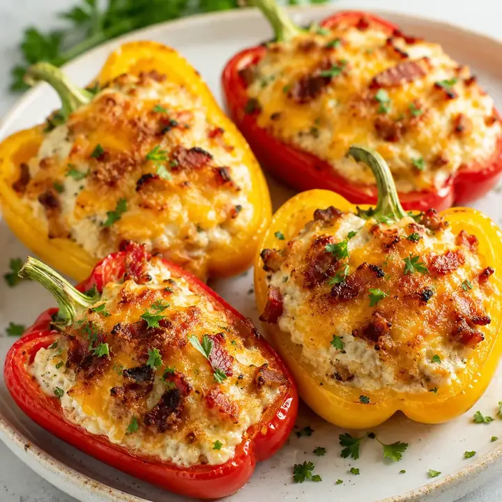 Strict Keto Creamy Bacon & Cheese Stuffed Peppers