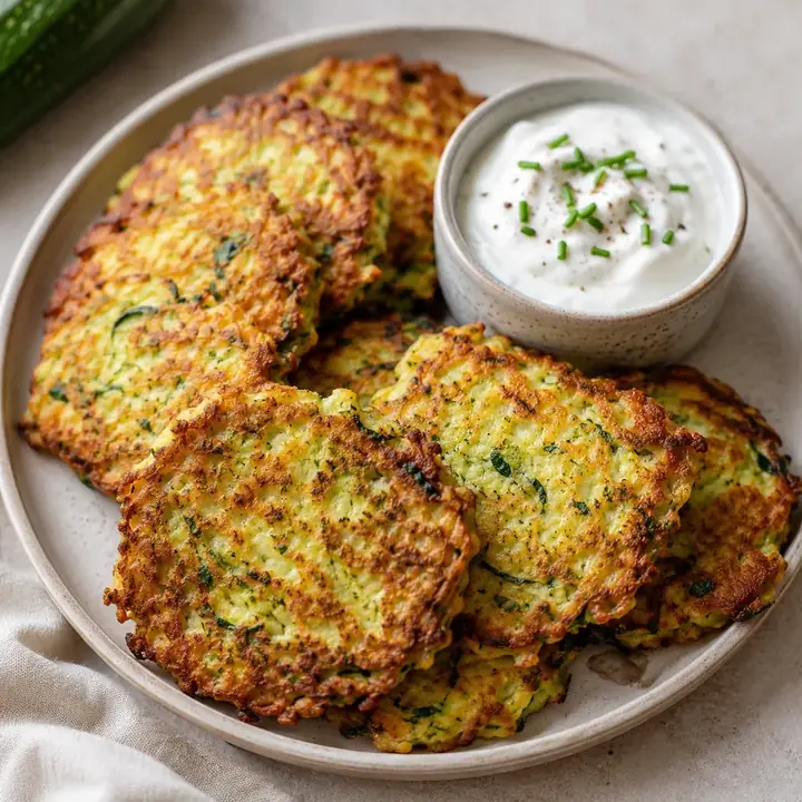 Strict Keto Zucchini Fritters with Sour Cream Dip