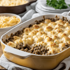 Keto Ground Beef & Cheesy Cauliflower Casserole