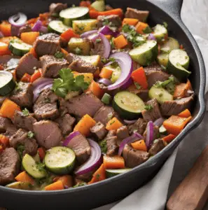 Moderate Carb Gourmet Beef & Roasted Veggie Skillet