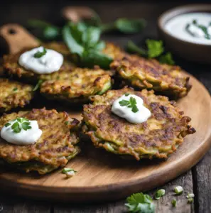 Strict Keto Zucchini Fritters with Sour Cream Dip